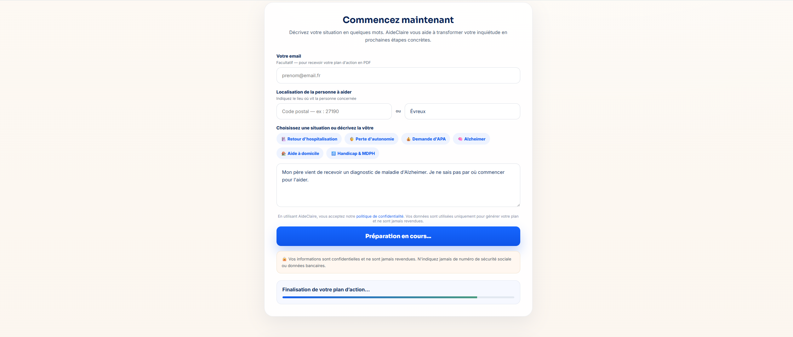 Exemple de situation soumise sur AideClaire